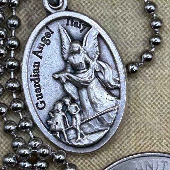 Jewelry | Guardian Angel Rose Religious Medal Charm Pendant Long Steel ...